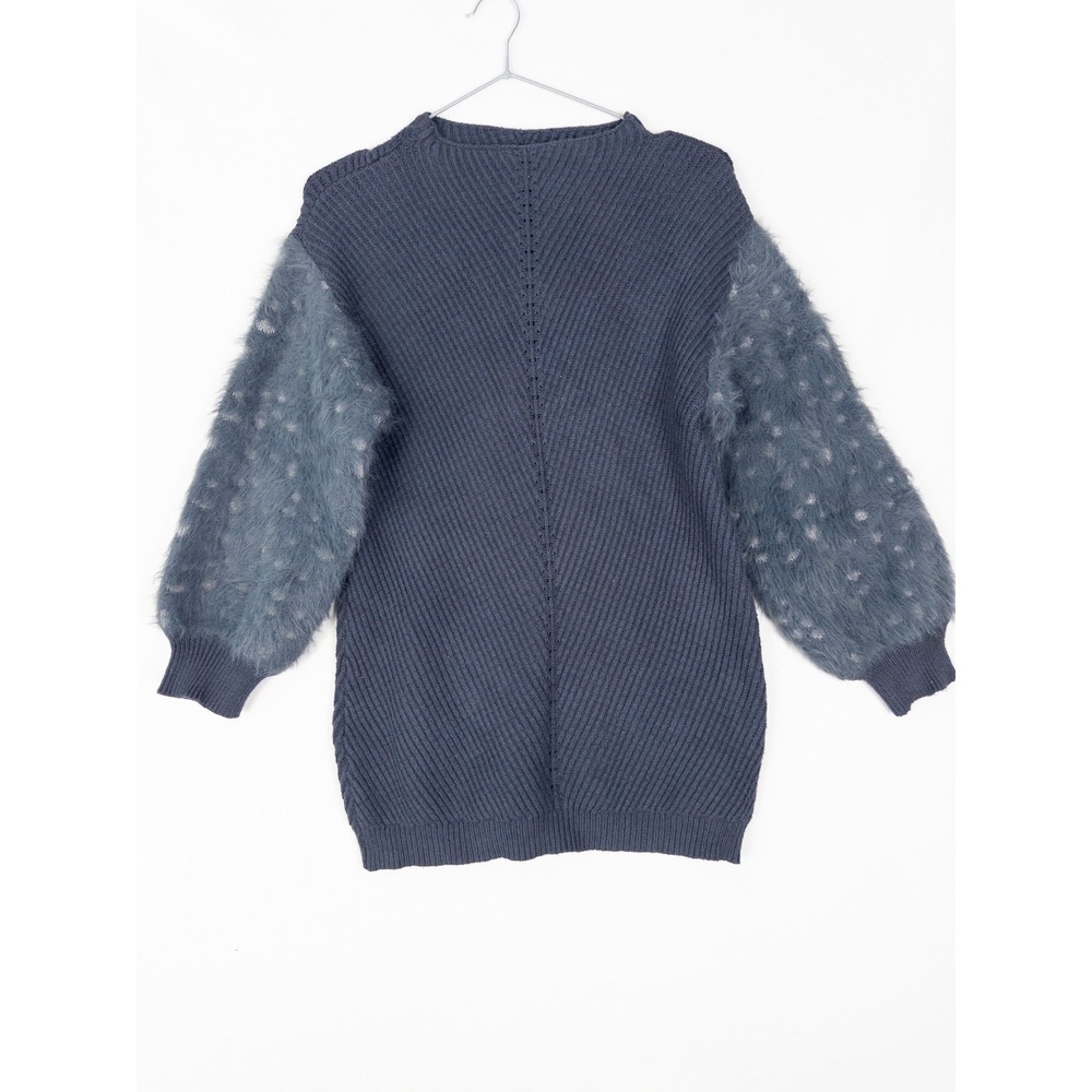 Mystree Pullover Sweater Womens‎ S Blue Color Block Fur Ribbed